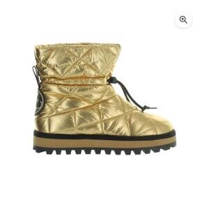 Guess Womens Size 7.5 Leian 2 Logo Adjustable Booties Shoes Metallic Gold